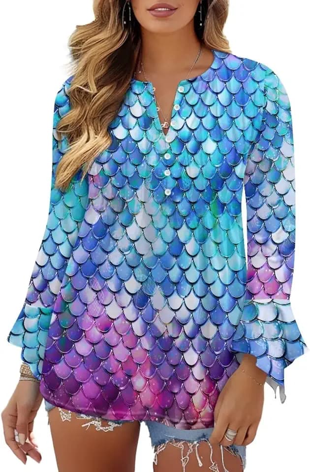 Women's Long Sleeve Button Down T-Shirt Athletic Blouse Tops