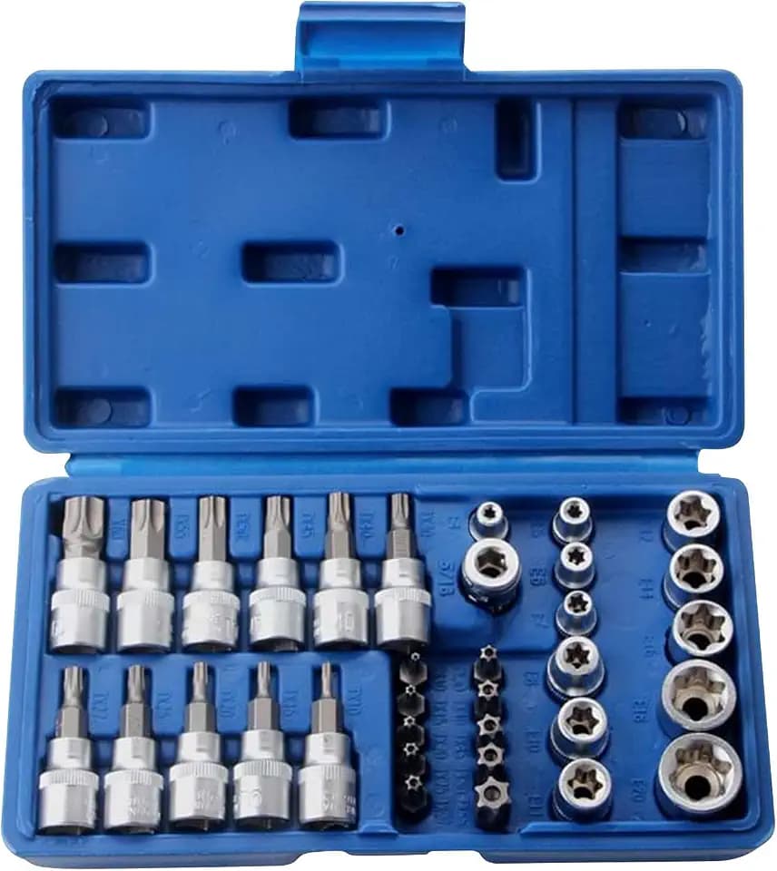 34tlg Torx Bit Steckschlüssel Satz: PRITOK Stecknüsse Biteinsätze und Bit Satz Sechskant | E4-E20 Nuss | T10-T60 Torxsatz