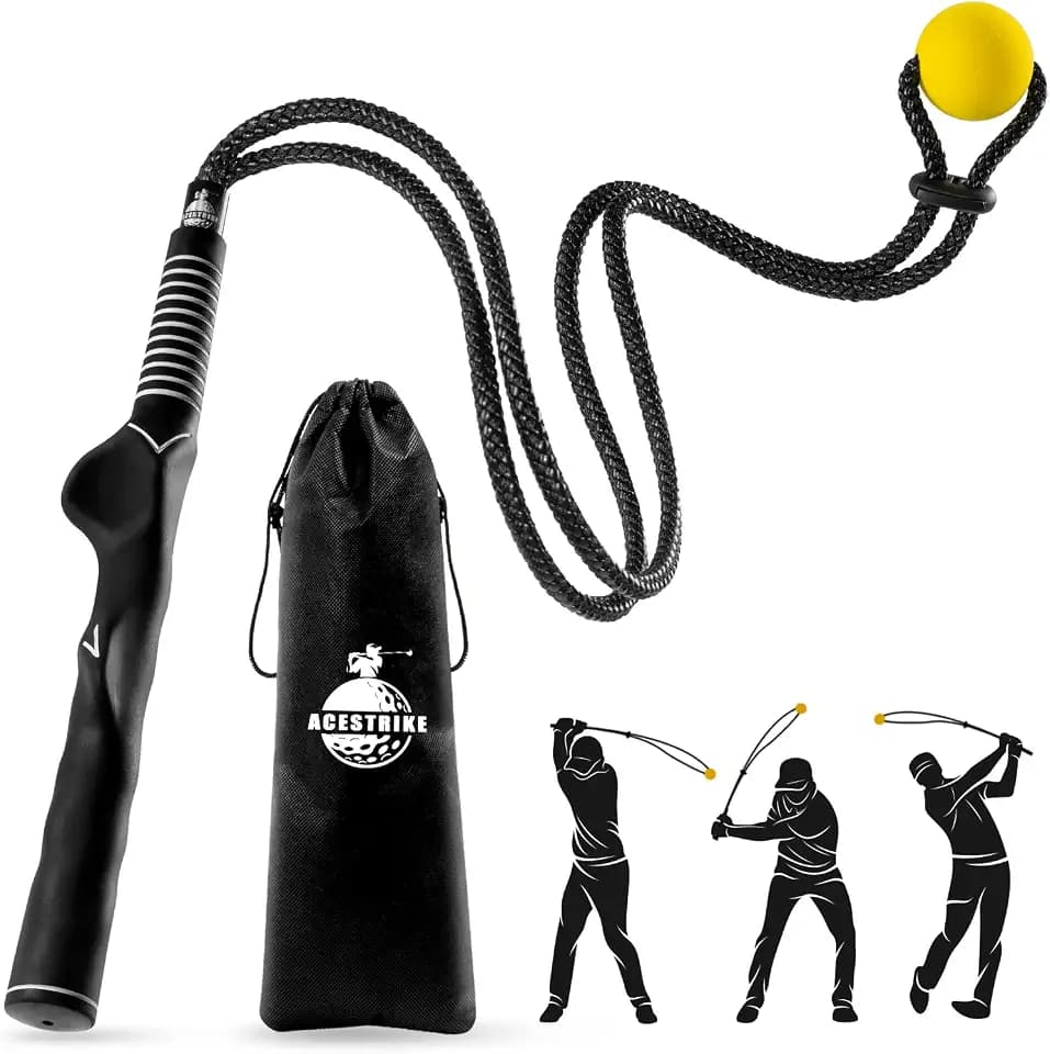Golf Rope Swing Trainer, Professional Golf Training Aid with Weighted Ball for Swing Tempo, Rhythm and Warm-Up, Portable Practice Tool with Golf-Style Grip and Carry Bag