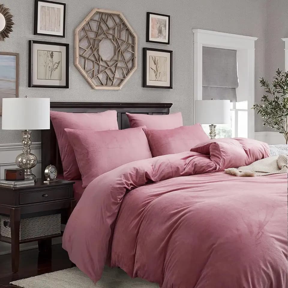 Gezu Bettwäsche Winter Warme Plüsch 200x200cm Rosa Altrosa Doppelseitiger Bettbezug Kaschmir Flanell Fleece Touch Flauschiger Warmer Stoff Samt Bettbezug Set Mit Reißverschluss Mit Kissenbezug 80x80
