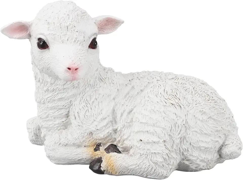 Ejoyous Sheep Statue, 6”Hand Made Lifelike Lamb Shape Figurine Resin Garden Sculpture Garden Decor for Indoor Outdoor Decoration Landscaping Decor Garden Farm Animal Statues