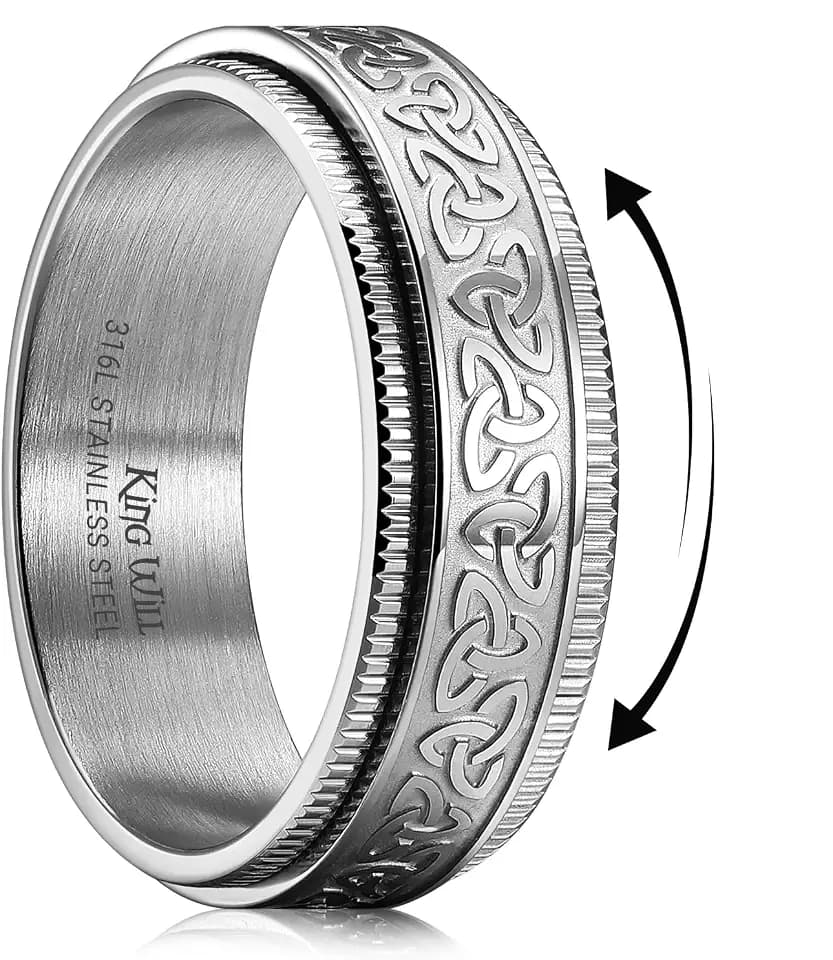 King Will 316L Stainless Steel Spinner Ring for Men Women- 8mm Width Fidget Ring with Dragon/Celtic Knot Pattern, Stress Anxiety Relief Comfort Fit Wedding Band