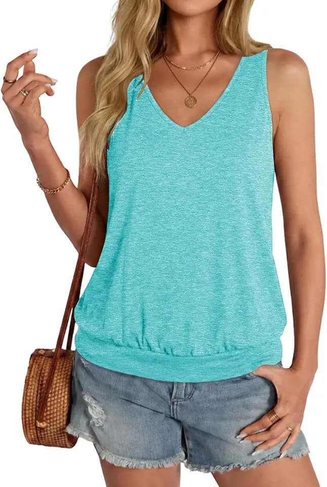Cuptacc Top Damen Sommer Ärmellose Oberteile V-Ausschnitt Tank Top Basic