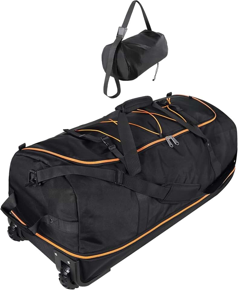 32" 1680D Oxford Duffle Bag w/Wheels, 110L-140L, Black-Orange
