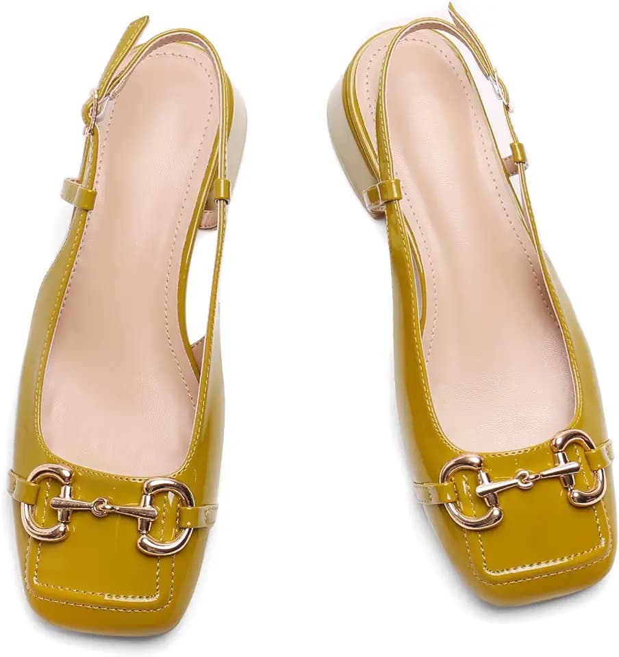 Slingback Mary Jane Heels for Women Low Block Heel Closed Square Toe Pump Shoes Heels Classic Daily Office Dressy Shoes