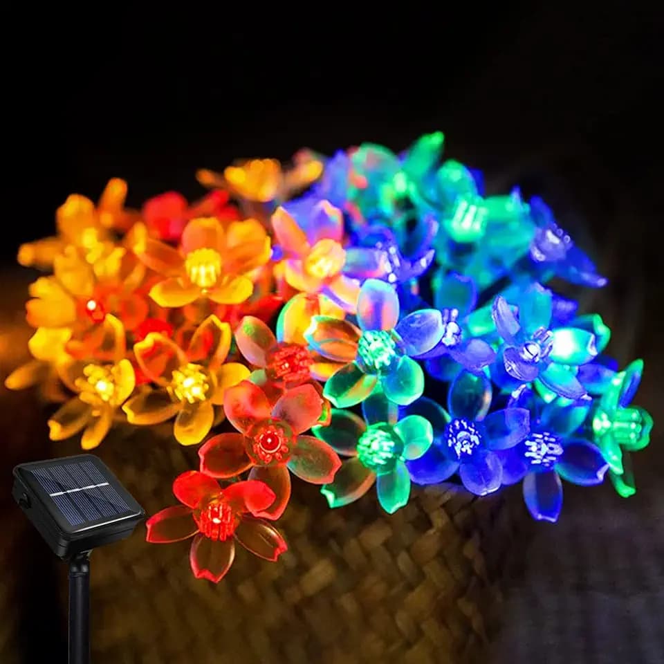 Solar LED Lichterkette Garten, Blumen Wasserdichte Lichterkette 7 Meter 8 Modi 50 LED Kirschblüte Solar Lichterkette für Außen Hochzeits Terrassen Party Weihnachten Dekoration