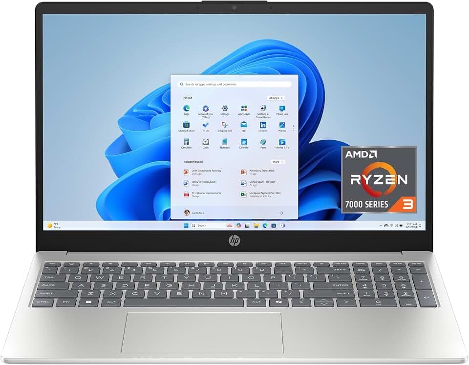 HP 15.6 inch Laptop, HD Touchscreen Display, AMD Ryzen 3 7320U, 8 GB RAM, 128 GB SSD, AMD Radeon Graphics, Windows 11 Home in S Mode, Natural Silver, 15- fc0099nr