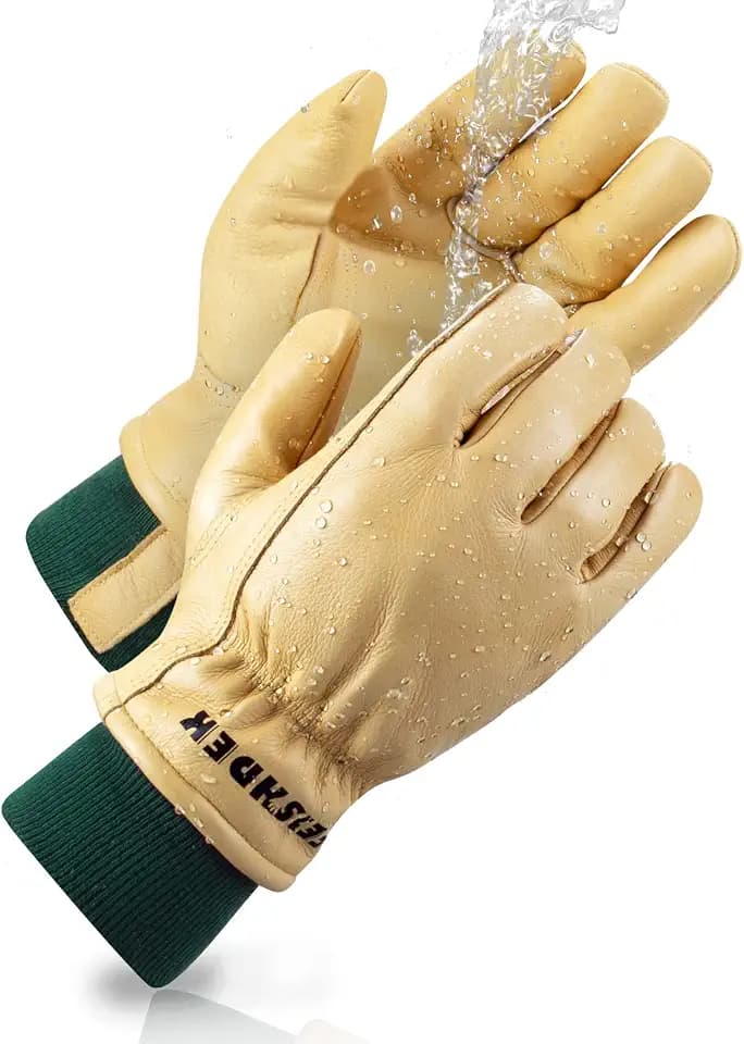 Leder Thermo Arbeitshandschuhe Winter Wasserdicht Herren Damen Warme GefüTterte Gartenhandschuhe Winterhandschuhe Schutzhandschuhe Draussen - Gelb…