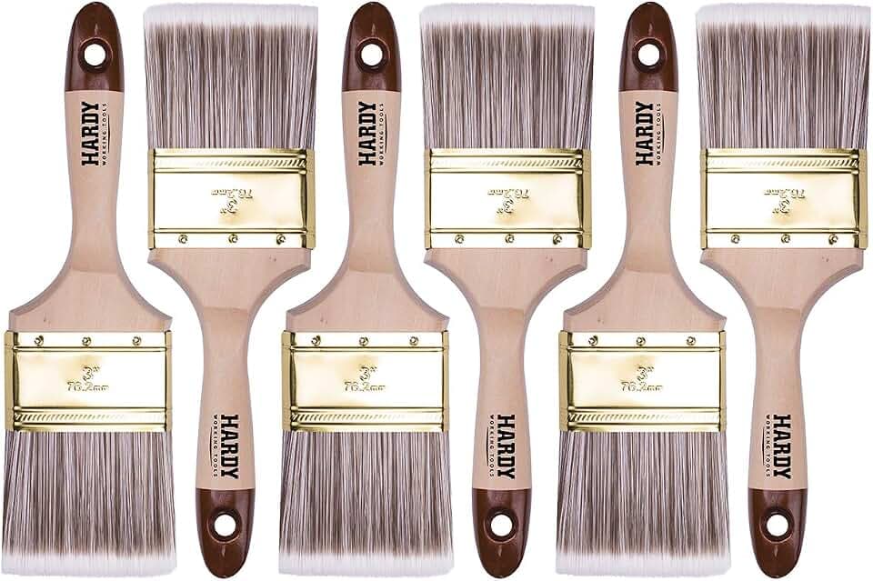 HARDY WORKING TOOLS Flachpinsel-Set 6-teilig, 6 Stück – 75 mm Breite, Malerpinsel Set mit Holzgriff, Lackpinsel Serie *45*, 6PCS, Pinselset A0205-450630 Braun