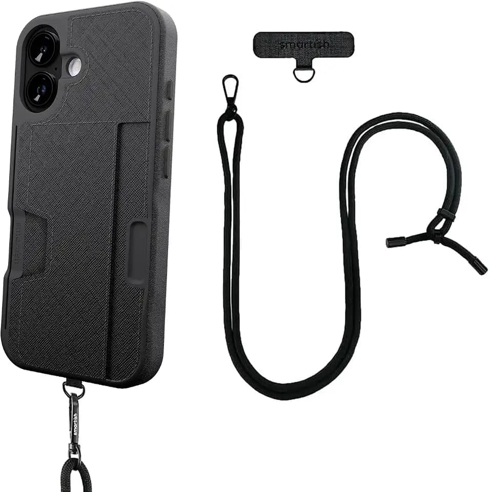 Smartish® iPhone 17 Wallet Case + Crossbody Lanyard Strap - [Slim + Protective] Phone Case Credit Card Holder + Universal Detachable Shoulder Neck Strap for Apple iPhone 17 - Black Tie Affair