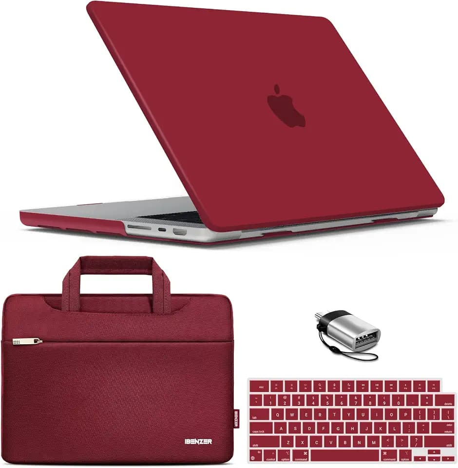 IBENZER Case for MacBook Pro 14 Inch 2026 2025 2024 2023 2022 2021 M5 M4 M3 M2 M1 A3434 A3112 A3185 A3401 A2918 A2992 A2779 A2442 Pro/Max, Hardshell Case&Sleeve&KeyboardCover&Type-C,WineRed,T14WR+3