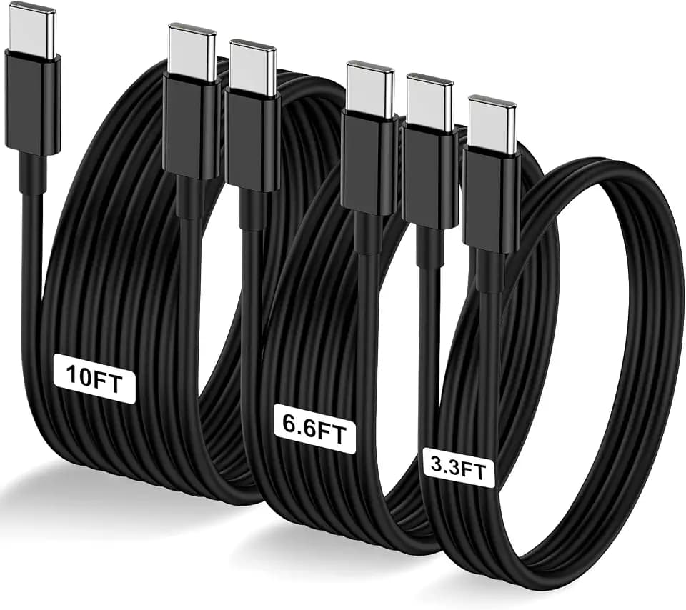 3-Pack Black [3.3FT+6.6FT+10FT] 60W USB C to USB C Cable, Type C Fast Charging Cable for iPhone Air 17 16e 16 15 Pro Plus Pro Max，for Galaxy S25, for iPad Pro/Air/mini, for MacBook Pro/Air and More