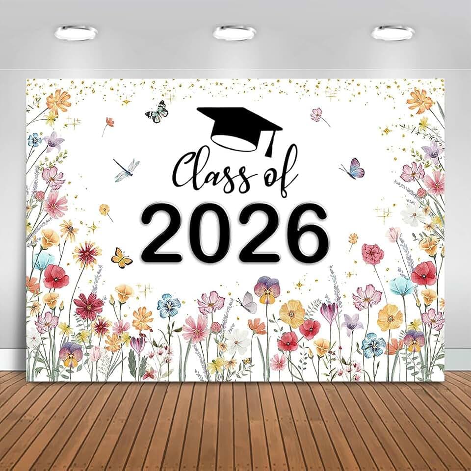 Wildflower Class of 2026 Backdrop Watercolor Floral 2026 Graduation Background Party Decorations Wildflower Themed 2026 Congrats Grad Prom Party Banner Photo Booth Prop (7x5ft)
