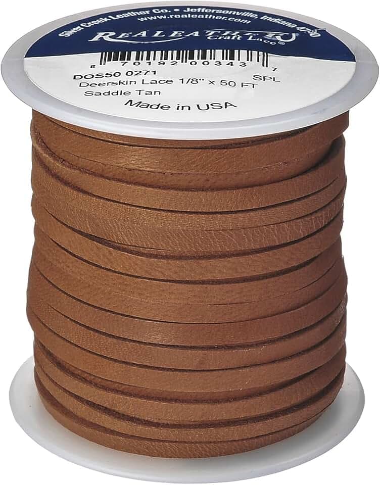 Silver Creek Leather Co Realeather DOS50-0271 Deerskin Leather Lace for Crafts and Jewelry Making, 1/8" x 50', Saddle Tan, 1-Spool