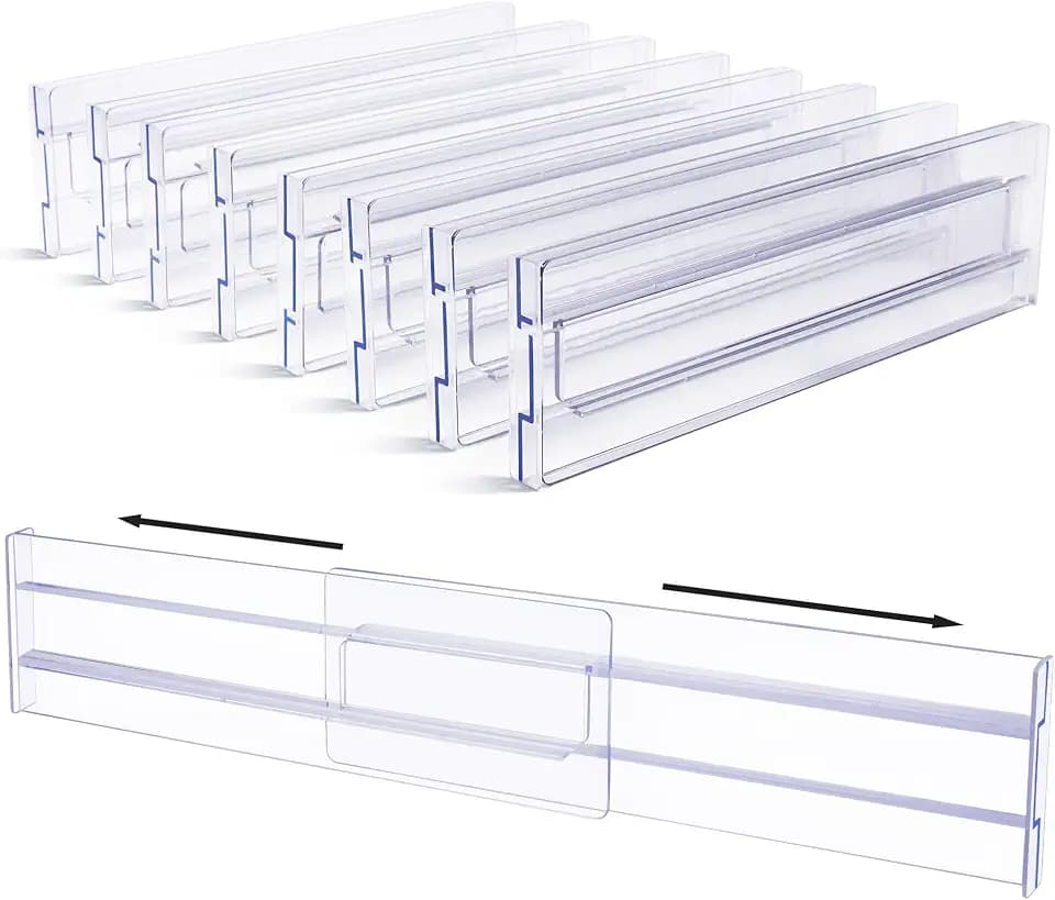 Vtopmart 8er-Set Kunststoff Schubladentrenner Verstellbar (12.2-21.4"), Transparente Schubladenteiler, Schubladen Organizer für Küchenspeicher, Schlafzimmer