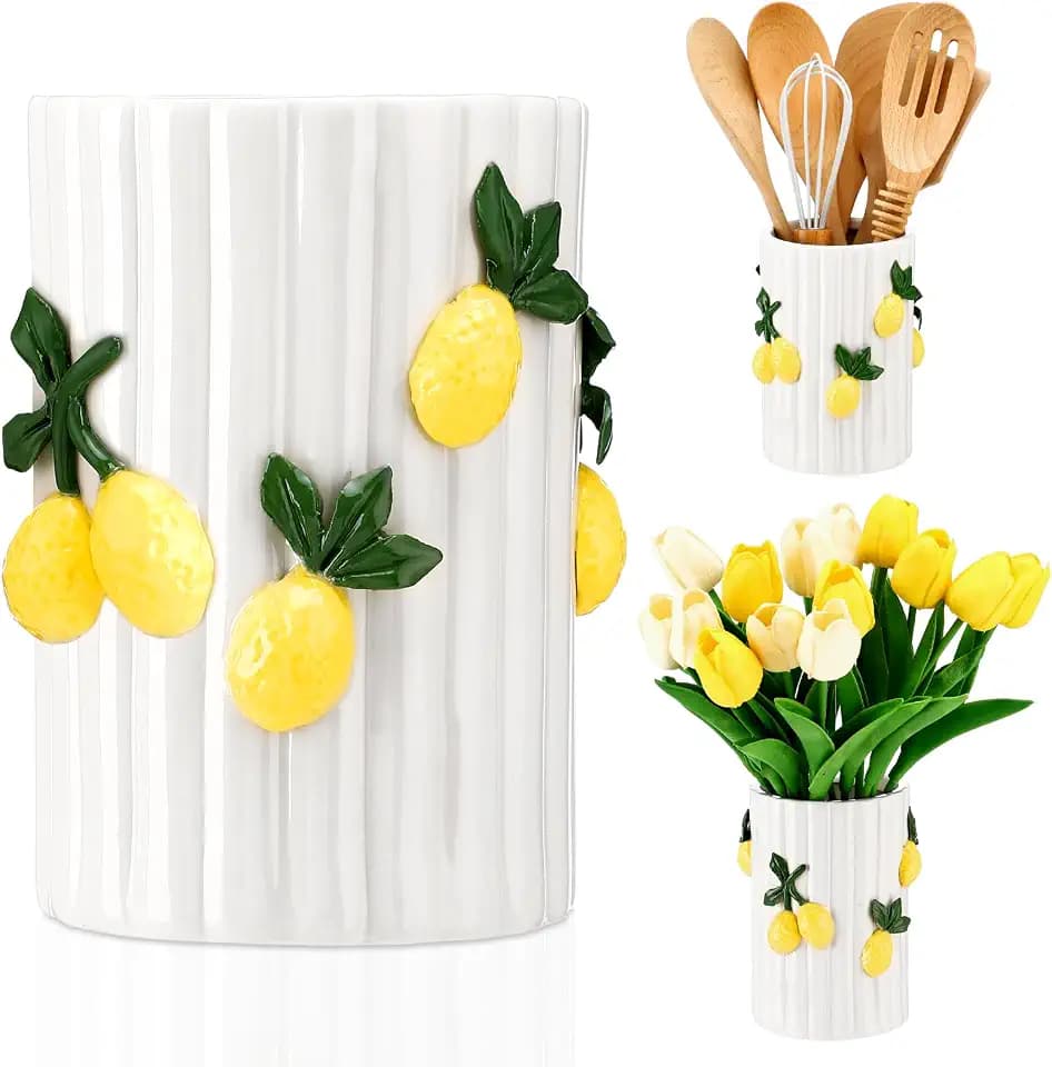 LemonRoad Lemon Kitchen Decor Ceramic Utensil Holder