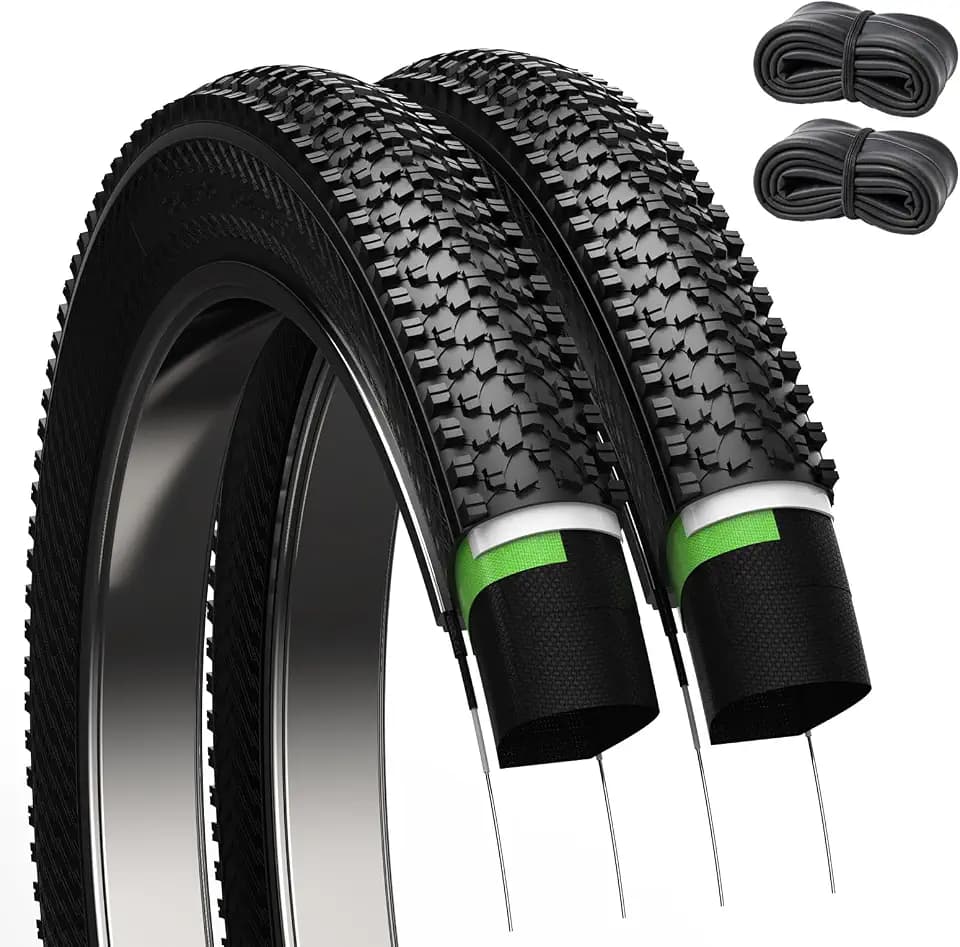 2 Pack Mountain Bike Tires, 24/26x1.95/2.125inch Folding Replacement Mountain Bicycle Tires and Tubes with 2 Inner Tubes & Levers, Puncture-Resistant & Wear-Resistant Bicycle Tires