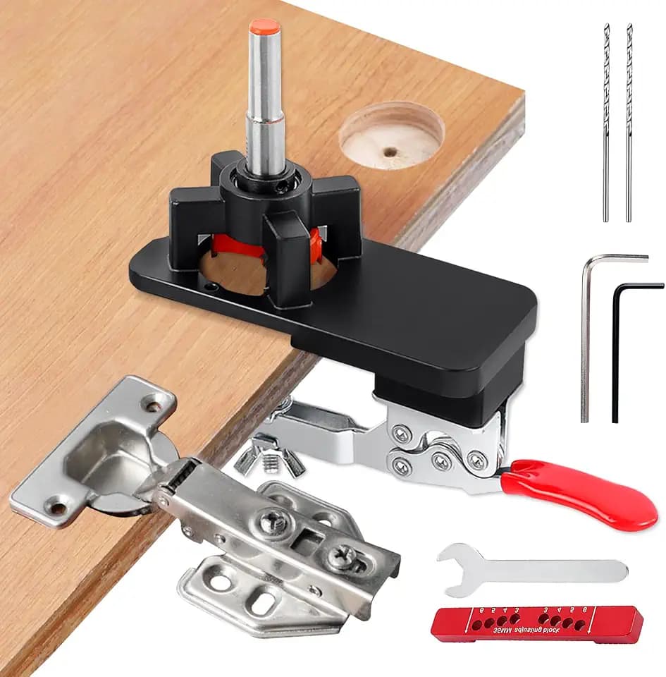 35 mm Scharnier Bohrschablone, Bohrschablone Topfscharnier, Verdecktes Scharnier Jig 3-6mm Verstellbarer Kante Mit Doppelspanner Und Vorgebohrten Löchern Für Holzmöbel Türschränke