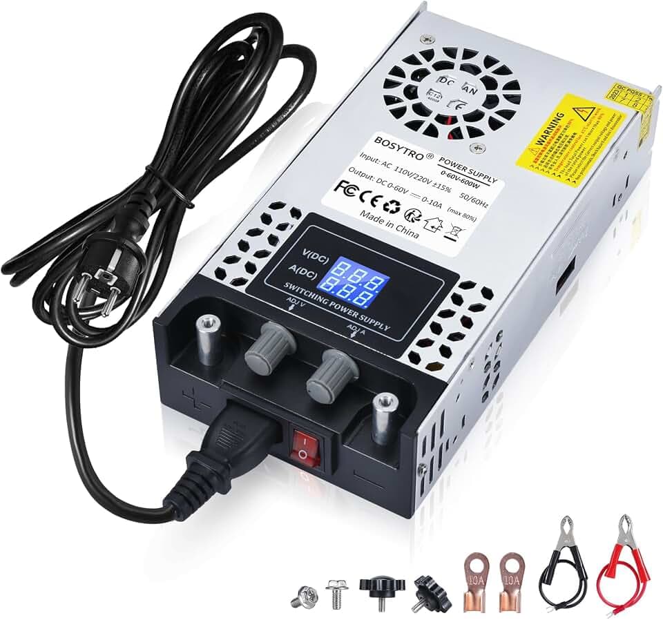 Regelbares Netzteil 0-60V 0-10A 600W Schaltnetzteil Transformator Power Supply Trafo 230v auf 60v Netzteil SMPS für LED Streifen, CCTV, 3D Drucker, Radio, Kamera, Labornetzteil