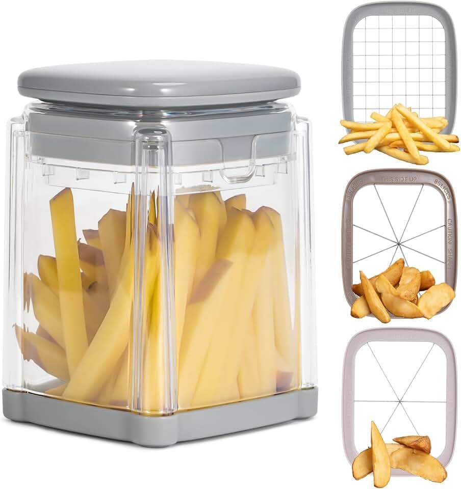 Badelite French Fry Cutter 3 in 1 Potato Onion Chopper Multifunction Egg Apple Slicer Kitchen Vegetable Cutter Dicer for Cucumber, Tomato, Zucchini, Carrot, Citrus Stainless Steel Blade