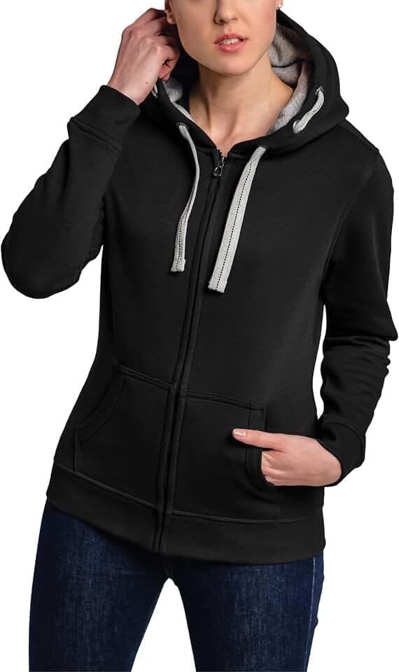 HRM Damen Hooded Jacket I Premium Kapuzenjacke Damen mit Kontrast-Innenfutter I Basic Hoodie mit Reißverschluss I Zip Hoodie I Hochwertige & nachhaltige Damen-Oberteile