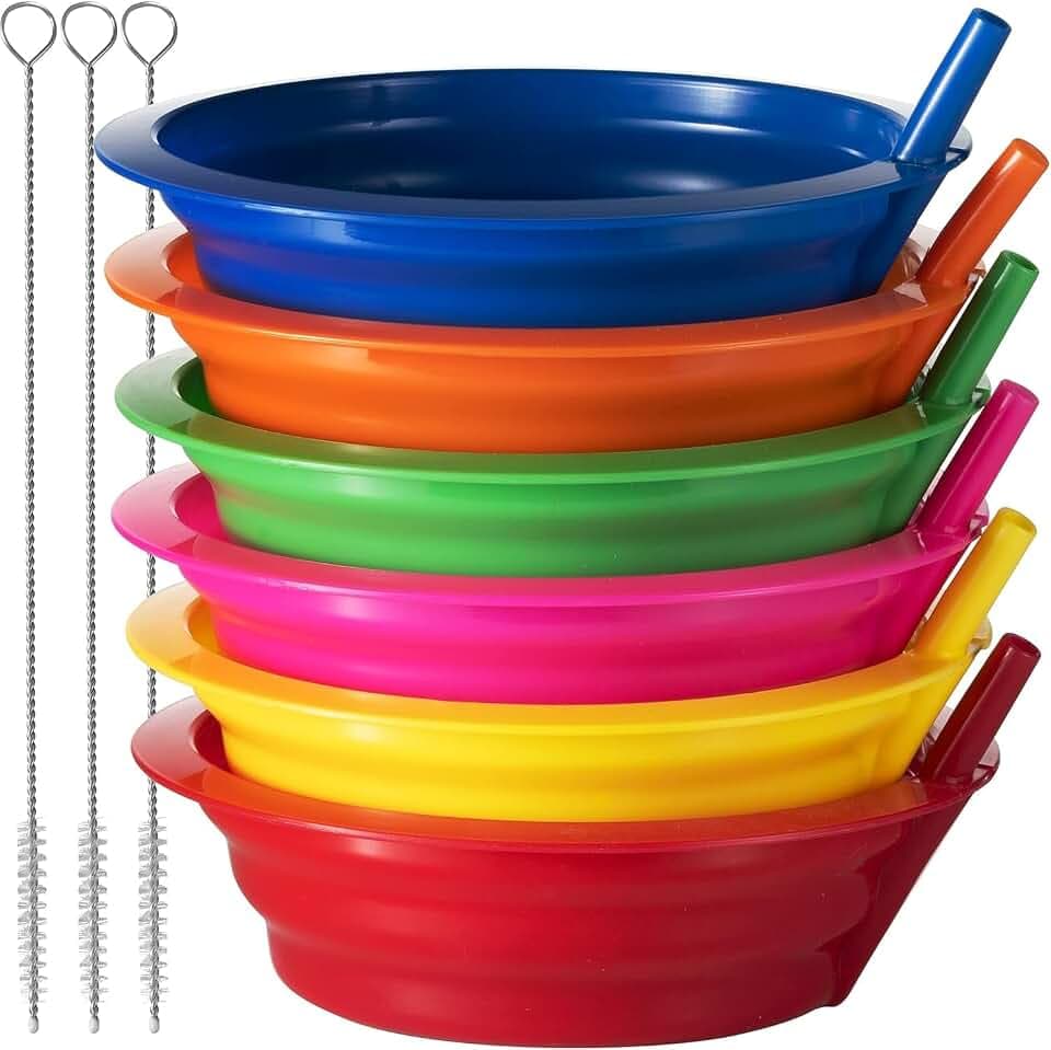 Müslischalen mit Strohhalmen – (6er-Set) 590 ml, aus Kunststoff, für Kinder