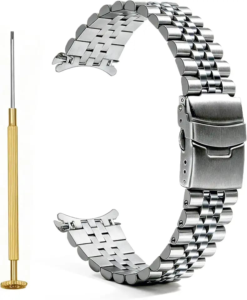 YISIWERA Stainless Steel Curved End Watch Band Replacement Double FlipLock Buckle Metal Watch Strap Bracelet for Men Women