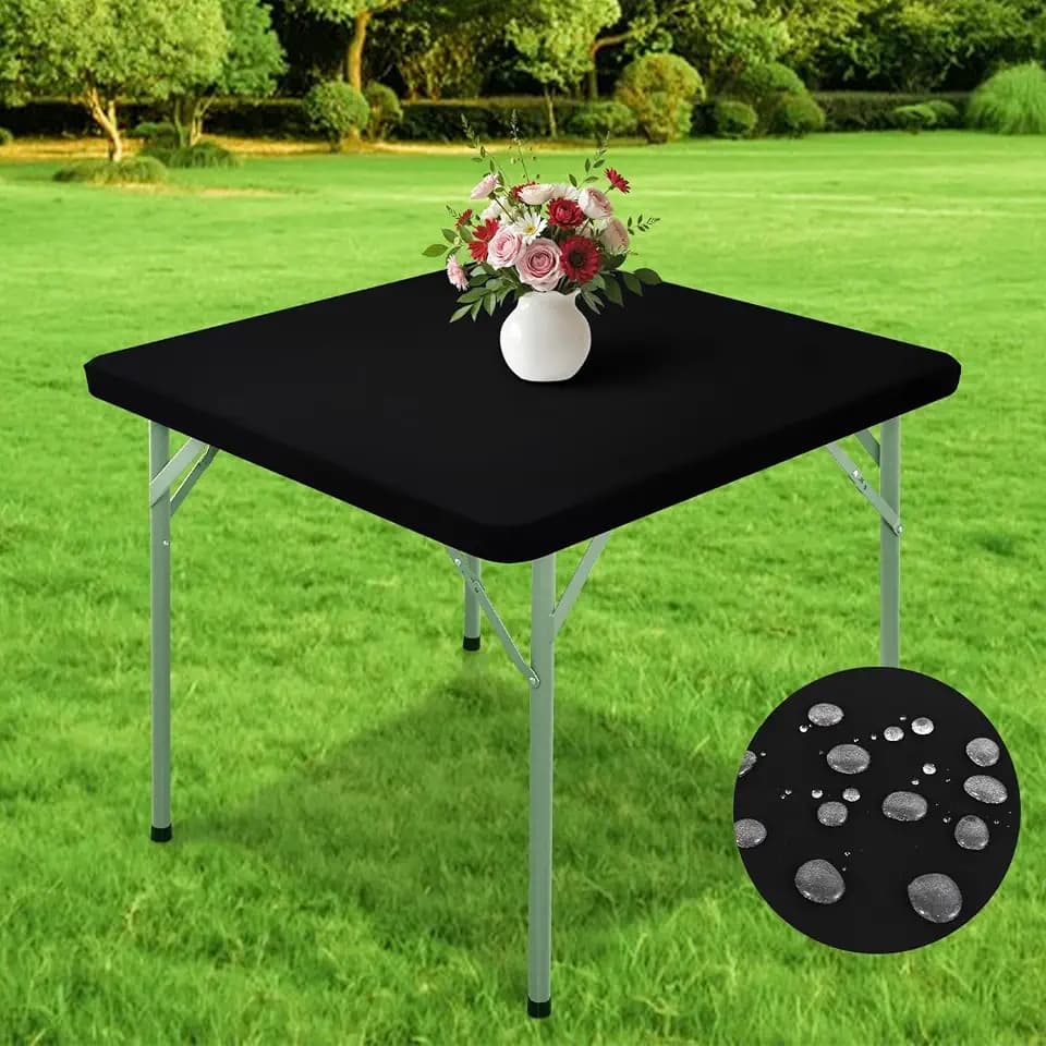 Wolkemer Waterproof Square Fitted Tablecloth 36x36 Inches, Black