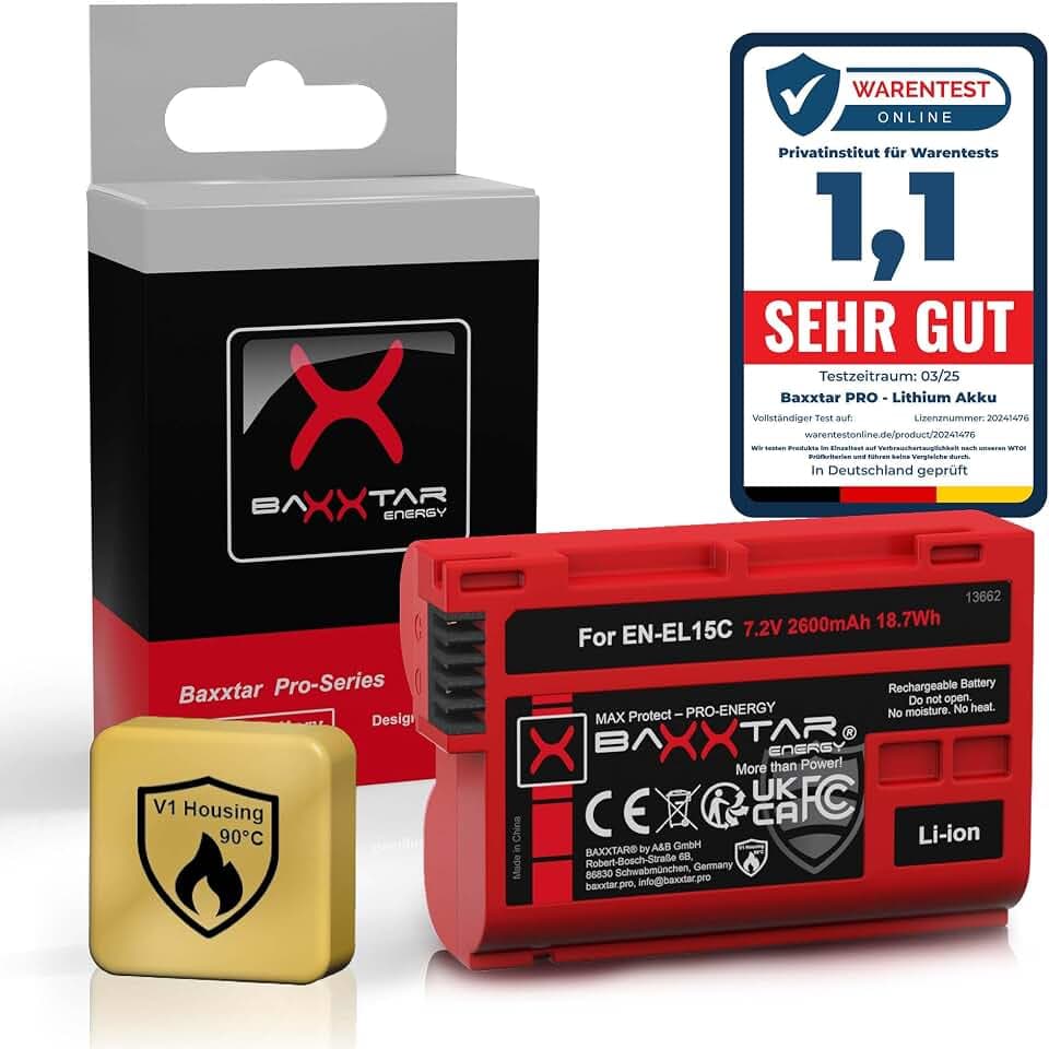 Baxxtar MaxProtect Akku Ersatz für Nikon EN-EL15c EN-EL15b/EL15, 2600mAh