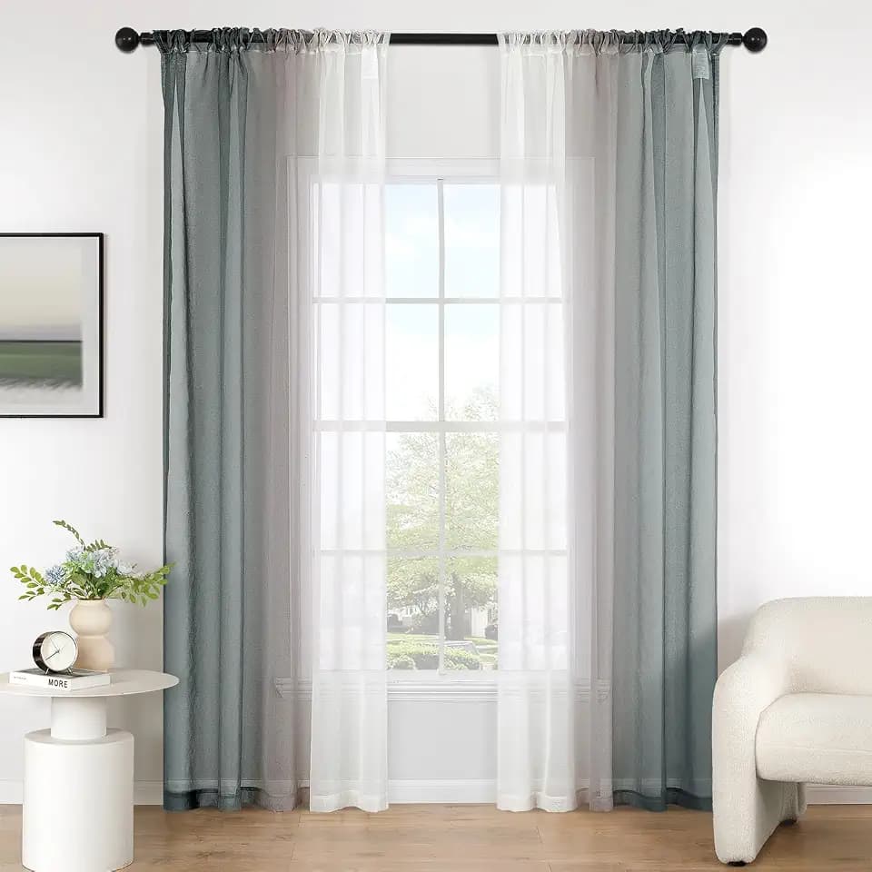 MIULEE Zweifarbige Voile Vorhänge Kräuselband 2er Grau 140x260cm