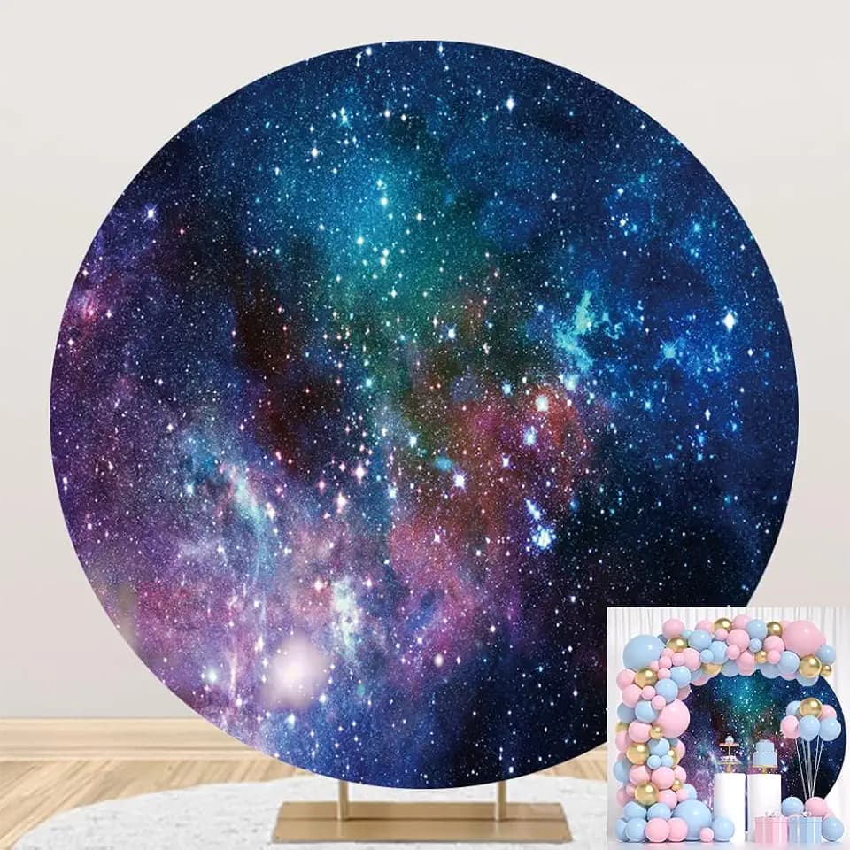 Leowefowa 7.5x7.5ft Polyester Abstract Nebula Arch Round Backdrop Milky Way Night Sky Galaxy Background Universe Outer Space Circle Round Backdrop Stand Cover Baby Shower Birthday Party Decor