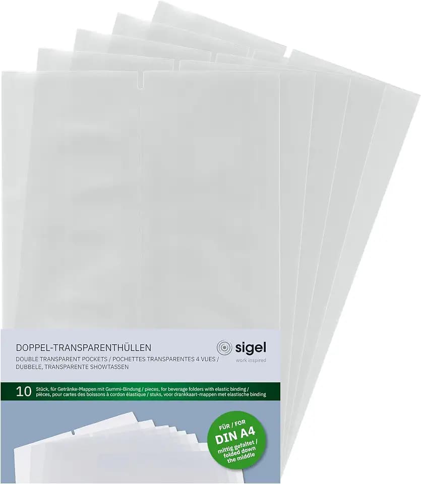 SIGEL Doppel Transparenthüllen für Getränkemappe 1/2 A4 50 Stück