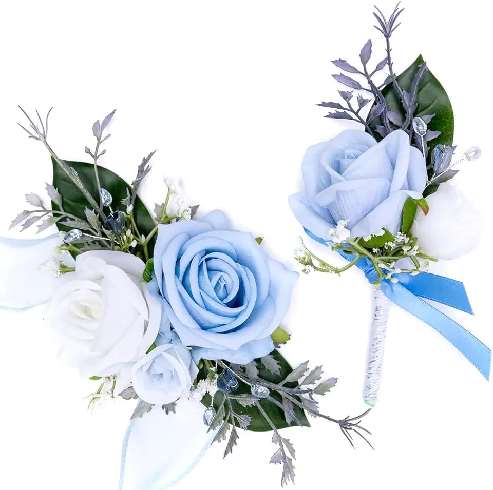 Fnize Blue Corsage and Boutonniere Set for Prom Homecoming Wedding Flower