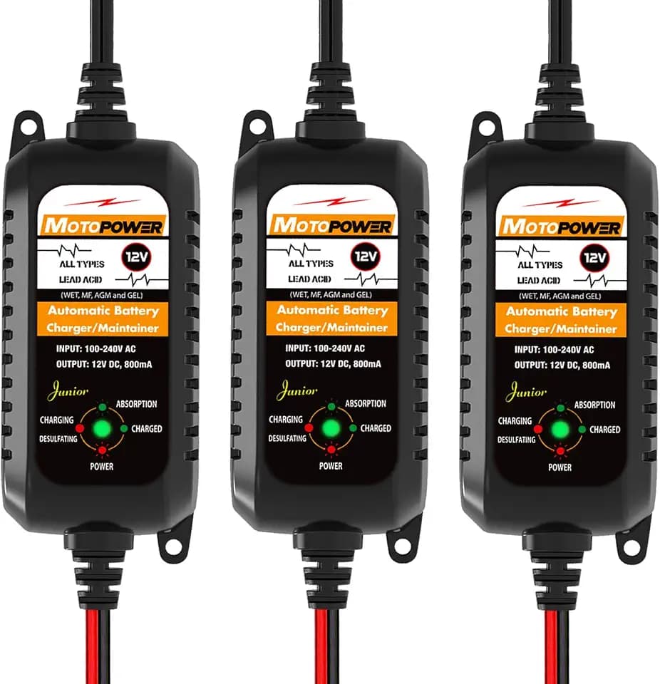 MOTOPOWER 12V 800mA Automatic Battery Trickle Charger Maintainer, 3 Pack