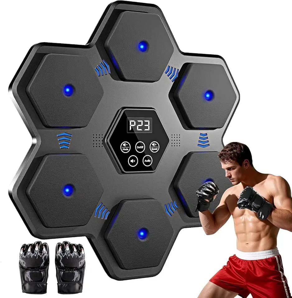 Musikboxmaschine, Boxen Wandmontage Maschine mit Handschuhen, Smart Bluetooth interaktive Punching Trainer mit LED-Display, geeignet für Home Office Gym, Fitness Training & Stress Relief