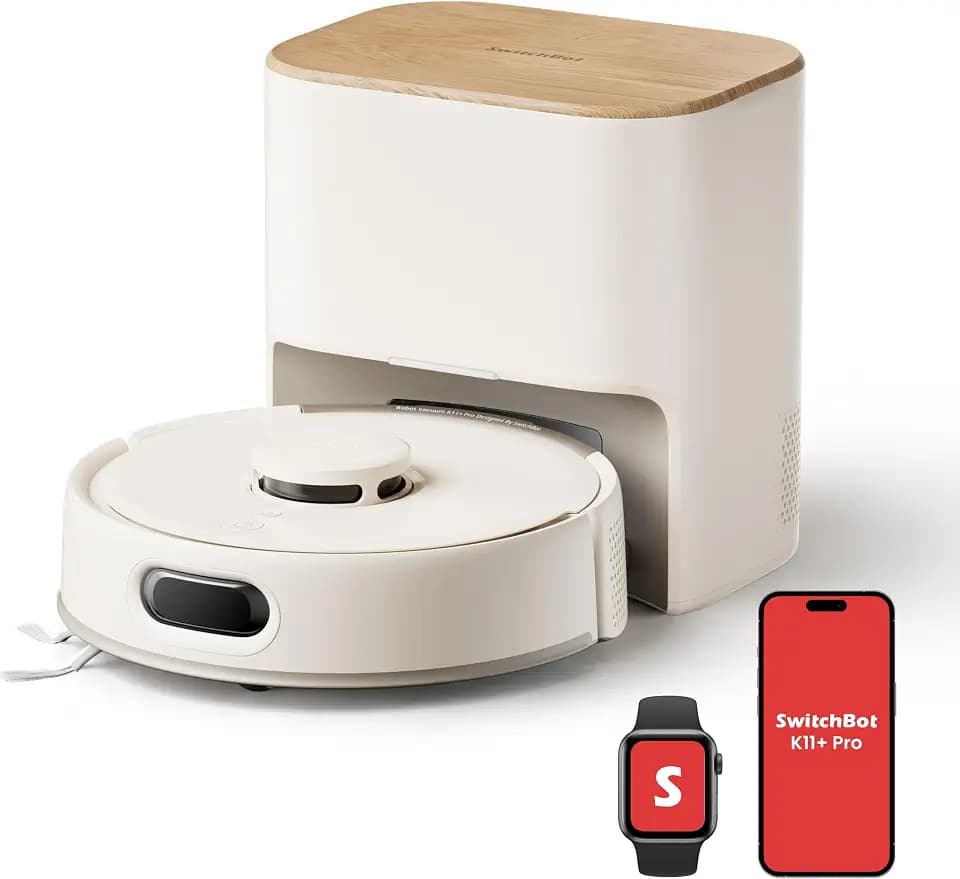 SwitchBot K11+ Pro Saugroboter mit Wischfunktion, 12.000 Pa, ultraflach 9.85 cm, LiDAR Navigation, Doppeltes Anti-Verwicklung für Tierhaare, Matter-kompatibel mit Alexa, Google Home & Apple Home