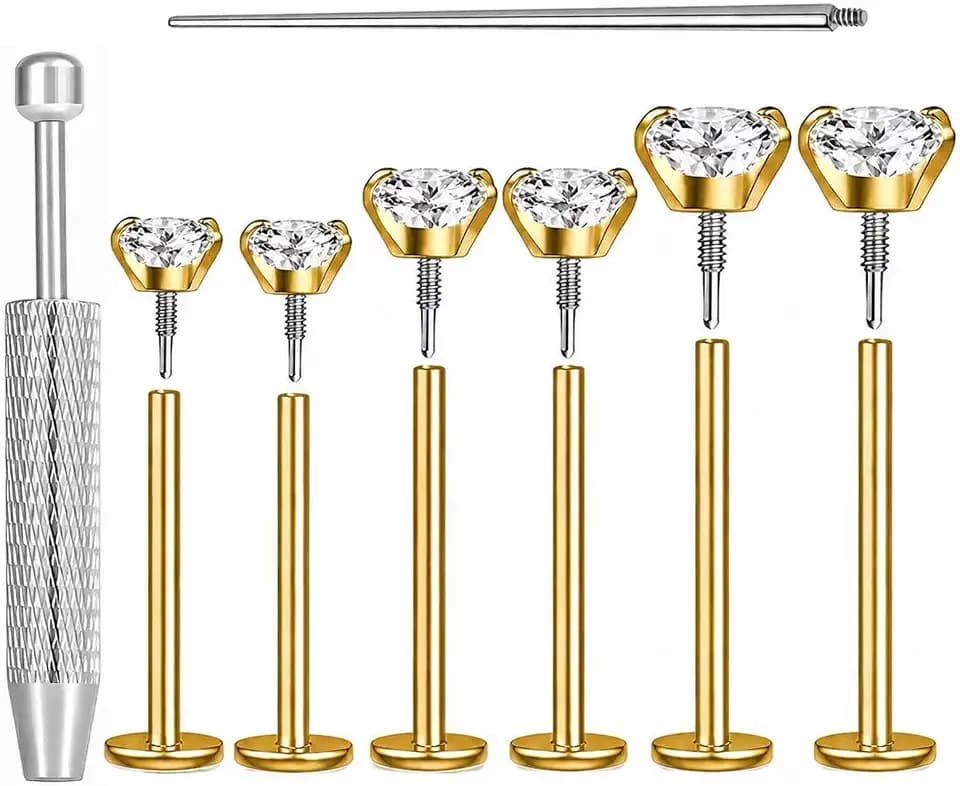 Uni-J Flat Back Stud Earrings for Women Hypoallergenic Surgical Stainless Steel Internal Thread Tragus Helix Cartilage Conch Nose Monroe Labret Medusa Piercing Jewelry /Be Equipped With Piercing Ball Grabber Tool(18G/20G - Gold/Silver/Black/Rose Gold)