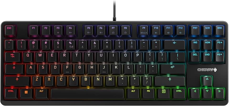CHERRY G80-3000N RGB TKL, Kabelgebundene Gaming-Tastatur Ohne Nummernblock, EU-Layout (QWERTY), RGB-Beleuchtung, Original MX Silent RED Switches, Schwarz