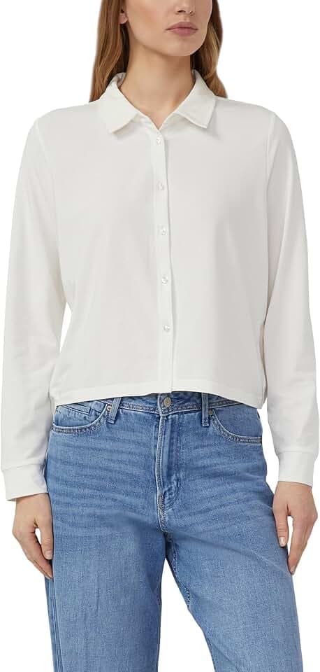 s.Oliver Damen T-Shirt – Relaxed Fit, Hemdkragen, verkürzt