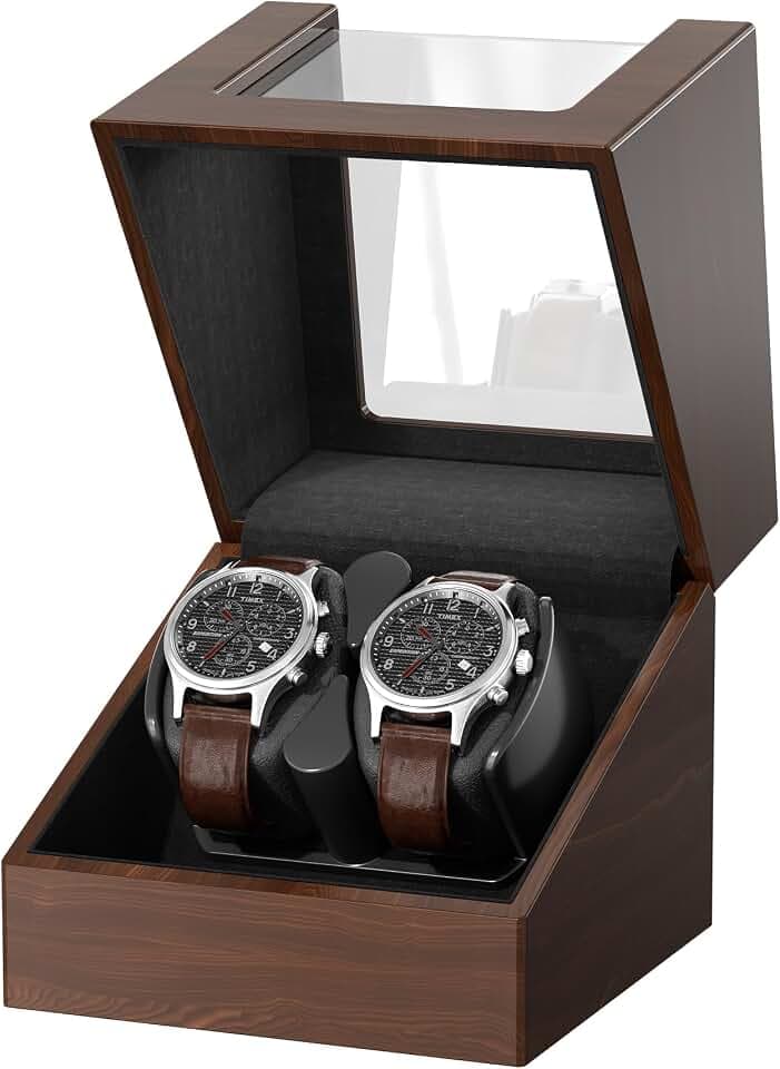Automatic Double Watch Winder Box for Rolex and Other Watches, Ultra Quiet Japanese Motor, Self Winding Rotating Wooden Watch Case, Battery or Type-C Powered, Premium Watch Box for Men and Women