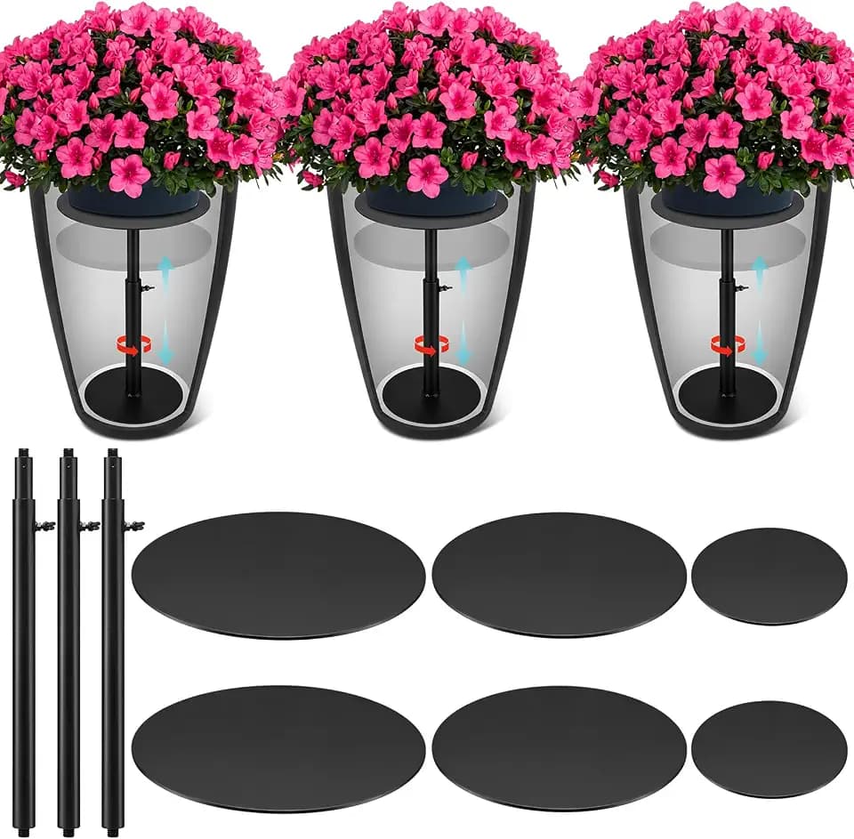 Novabright 3 Pack Adjustable Plant Riser for Inside Pot 7.5-12" Planter Inserts for Large Pots Metal Pot Fillers for Tall Square Round Taper Planters Container Indoor Outdoor (6''8" 10" Base or Top)