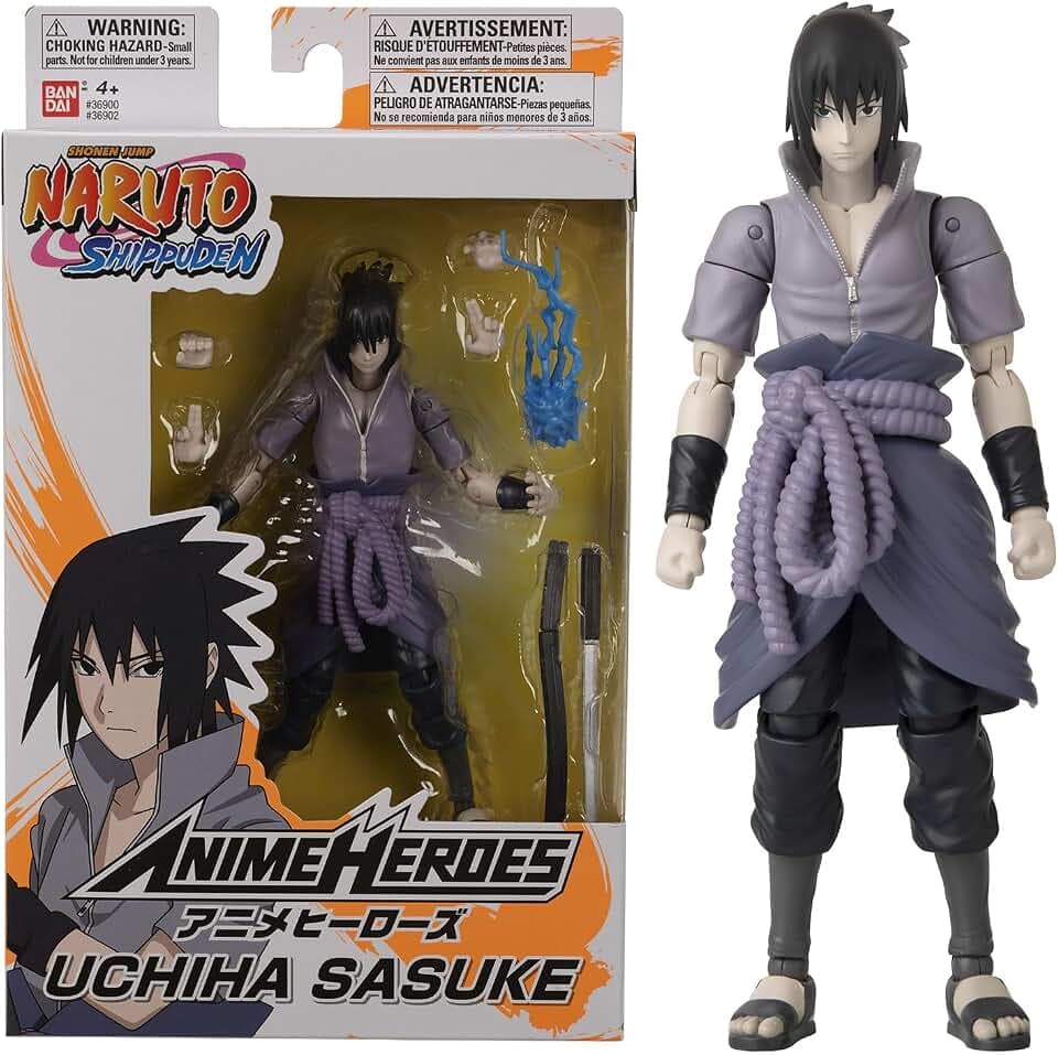 Bandai - Anime Heroes - Naruto Shippuden - Anime Heroes Figur 17 cm - Sasuke Uchiwa - Offizielle Naruto Lizenz - Gelenkige Sasuke-Figur - Manga Actionfigur - Spielzeug für Kinder ab 4 Jahren - 36902