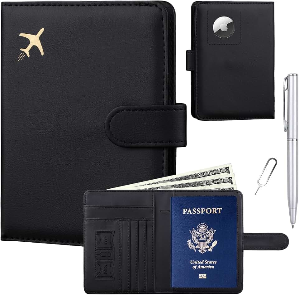 GOAUS Passport Holder for Travel with AirTag Slot, Passport Book Wallet