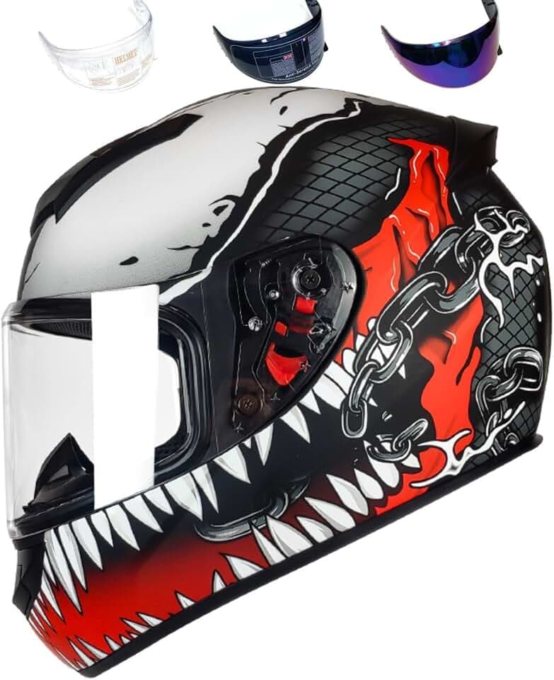 HTLNUZD Full Face Motorcycle Helmet Racing Motocross Helmets with Pinlock Compatible Clear&Tinted Visors DOT Model Approved Street Bike Helmet