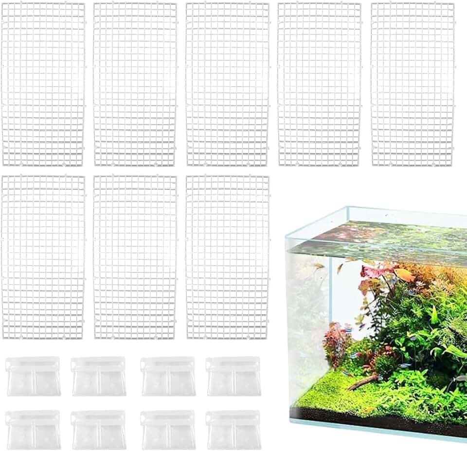 Dnoifne 8er-Set Klare Acryl Aquarium Abdeckung mit Clips - Belüftetes Gitter Design, Sicherer Tankdeckel für Zuchtbecken, Individuell Zuschneidbar