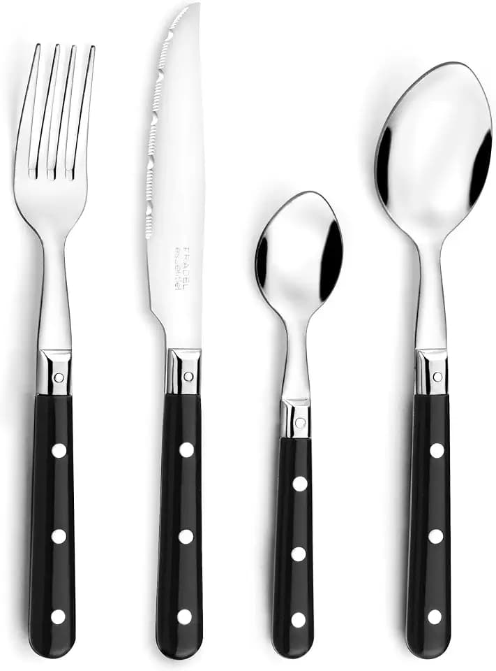 PRADEL ESSENTIEL - Bistro-Club Tafelbesteck 24-teilig für 6 Personen – Edelstahl 18/0, Standard-Finish – Schwarz