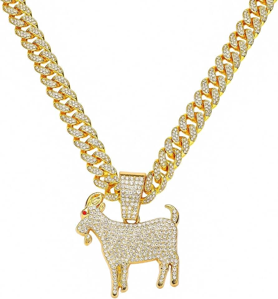 Cuban Pendant Necklace, Miami Ice Out Chain Necklace, Animal Pendant Hip-Hop Jewelry for Men Women, 20inch