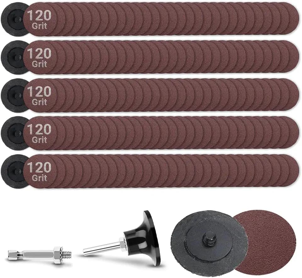 150Pcs 2 inch R-Type Quick Change Aluminum Oxide Surface Conditioning Sanding Discs Set 120 Grit with Adapter & Backing Pad