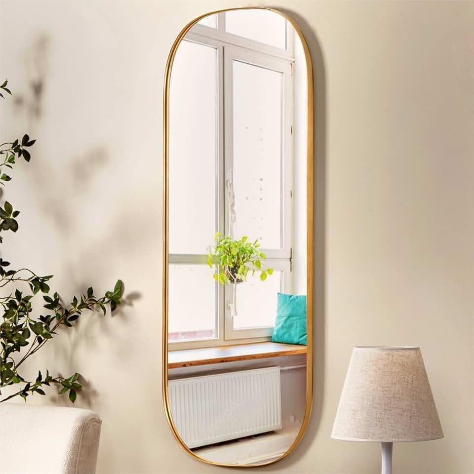 47" Gold Oval Wall Mirror, Metal Full Length Wall Mirror
