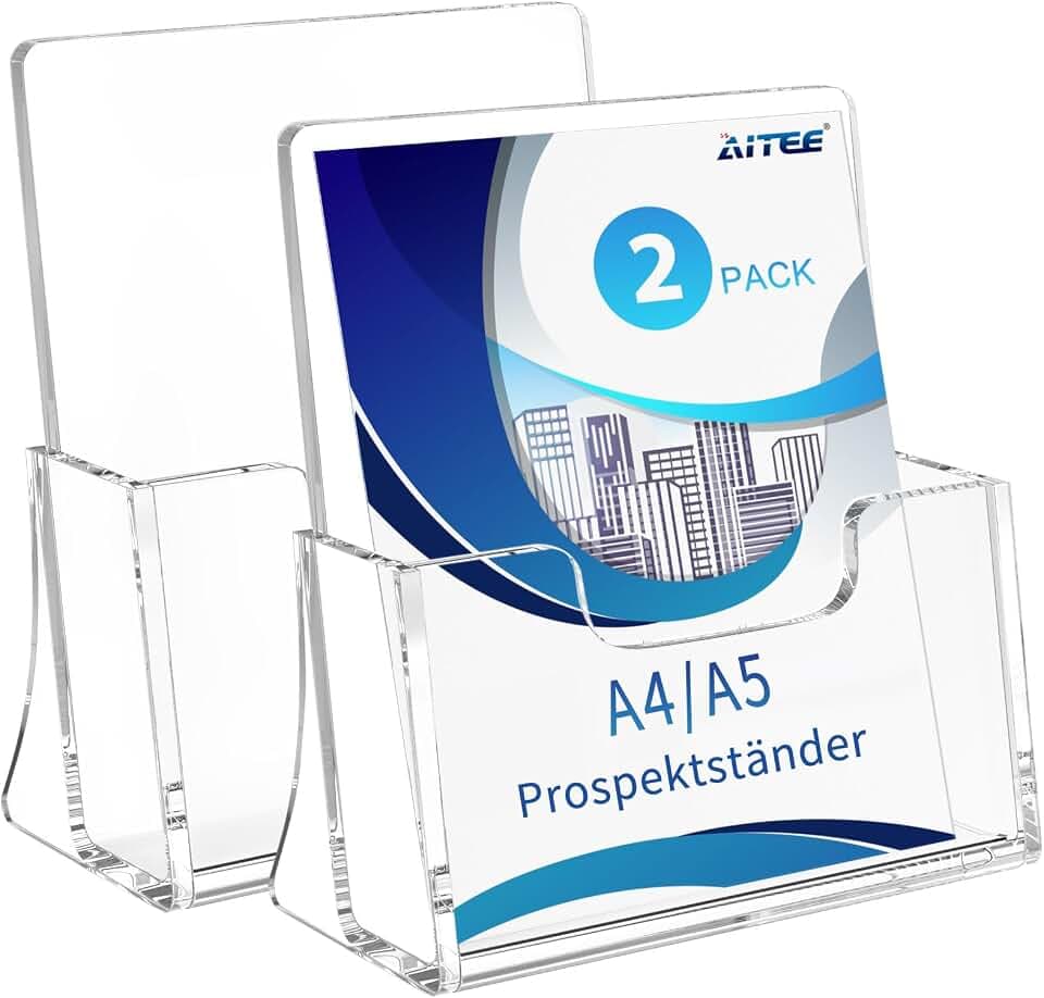 AITEE A5 Tisch-Prospektständer aus Acryl 2 Stück Transparenter Flyerständer
